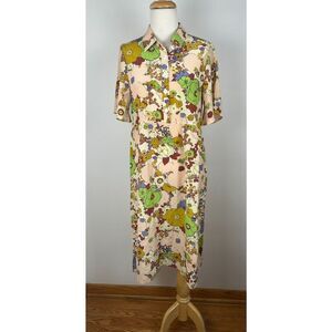 WRAY QUINN hippie ACID FLORAL silk shift bell sleeve dress sz X small XS